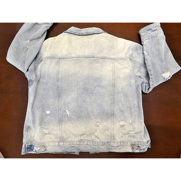 Bridge By Gly For Buckle Distressed Washed Denim Light Blue Jean Jacket Sz LARGE - Picture 8 of 16
